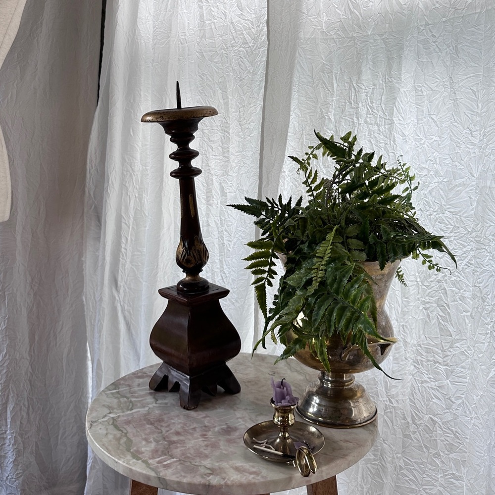 Medieval Inspired Filigree Wooden Pillar Candle Holder